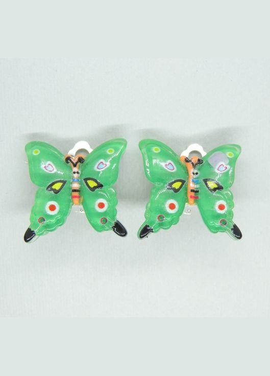 Сережки кліпси дитячі для вух без пробивання Містичний Метелик Зіббі зелений з візерунком Liresmina Jewelry (289533651)