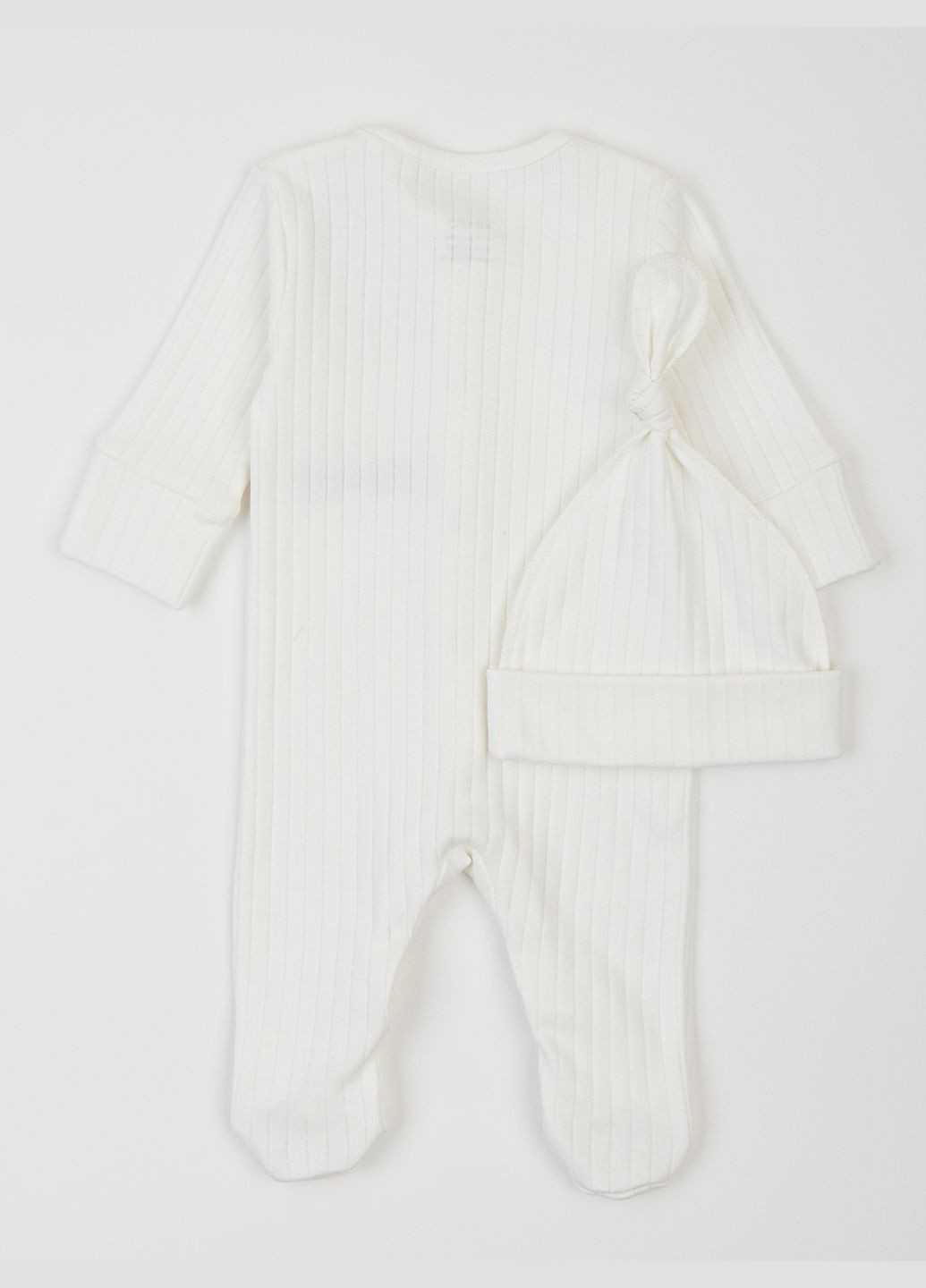 Білий демісезонний комплект для немовлят чоловічок та шапочка-вузлик молочний широка смужка KRAKO