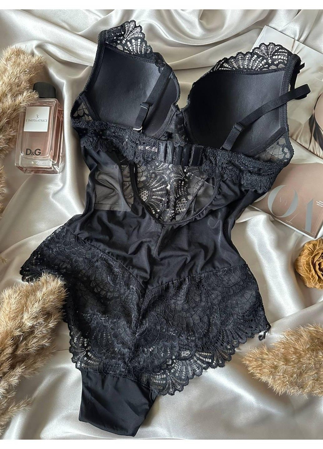 Чорне мереживне боді білизна Velencosa (303422212)