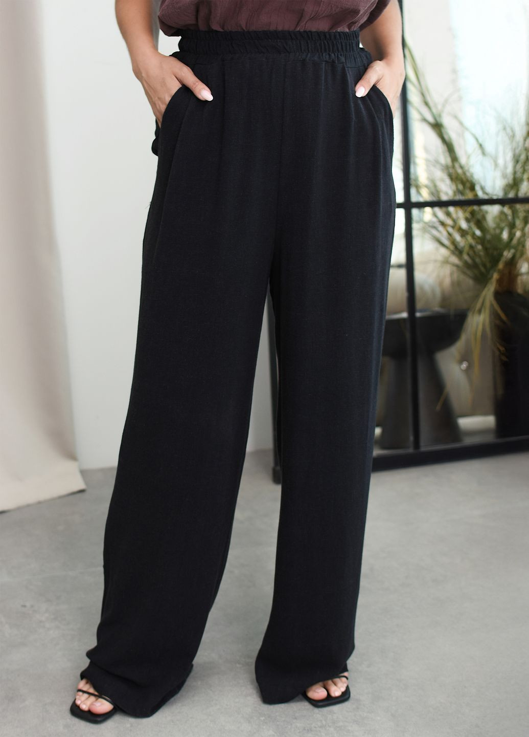 Штаны-палаццо летние женские свободного фасона из льна No Brand (340915318)