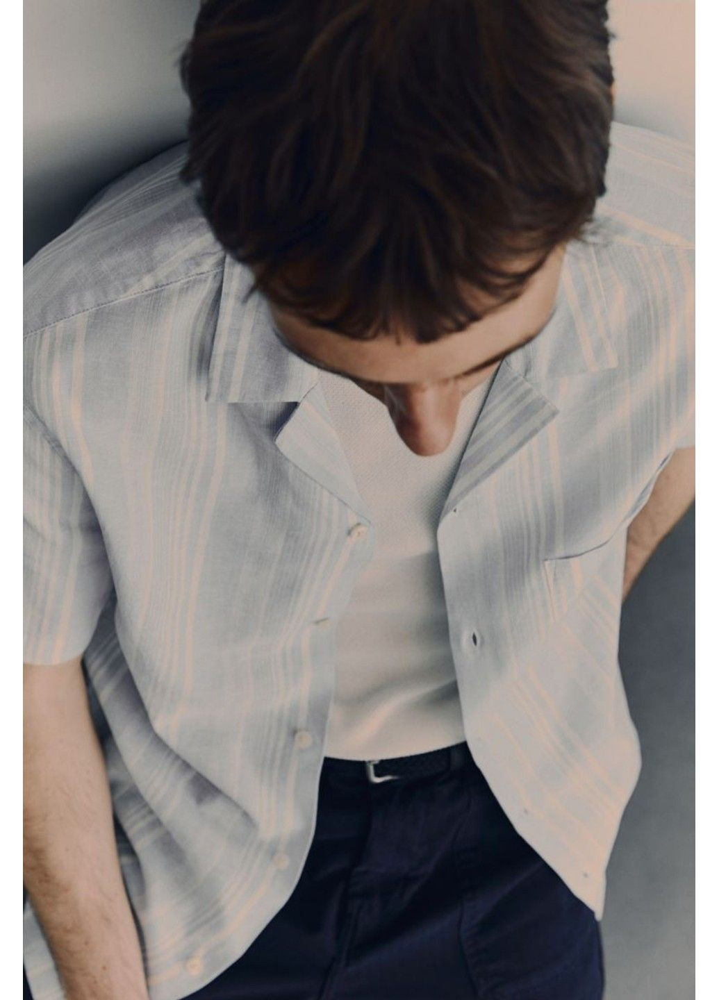 Чоловіча курортна сорочка Regular Fit з лляної суміші Н&М (57011) M Блакитна H&M (292632430)