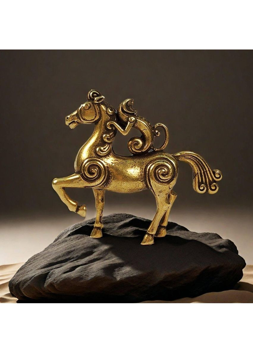 Міні-латунна статуетка «Кінь сили з мавпою» — символ року 2026, талісман впевненість, лідерство,кар'єрного росту та везіння No Brand (371644622)