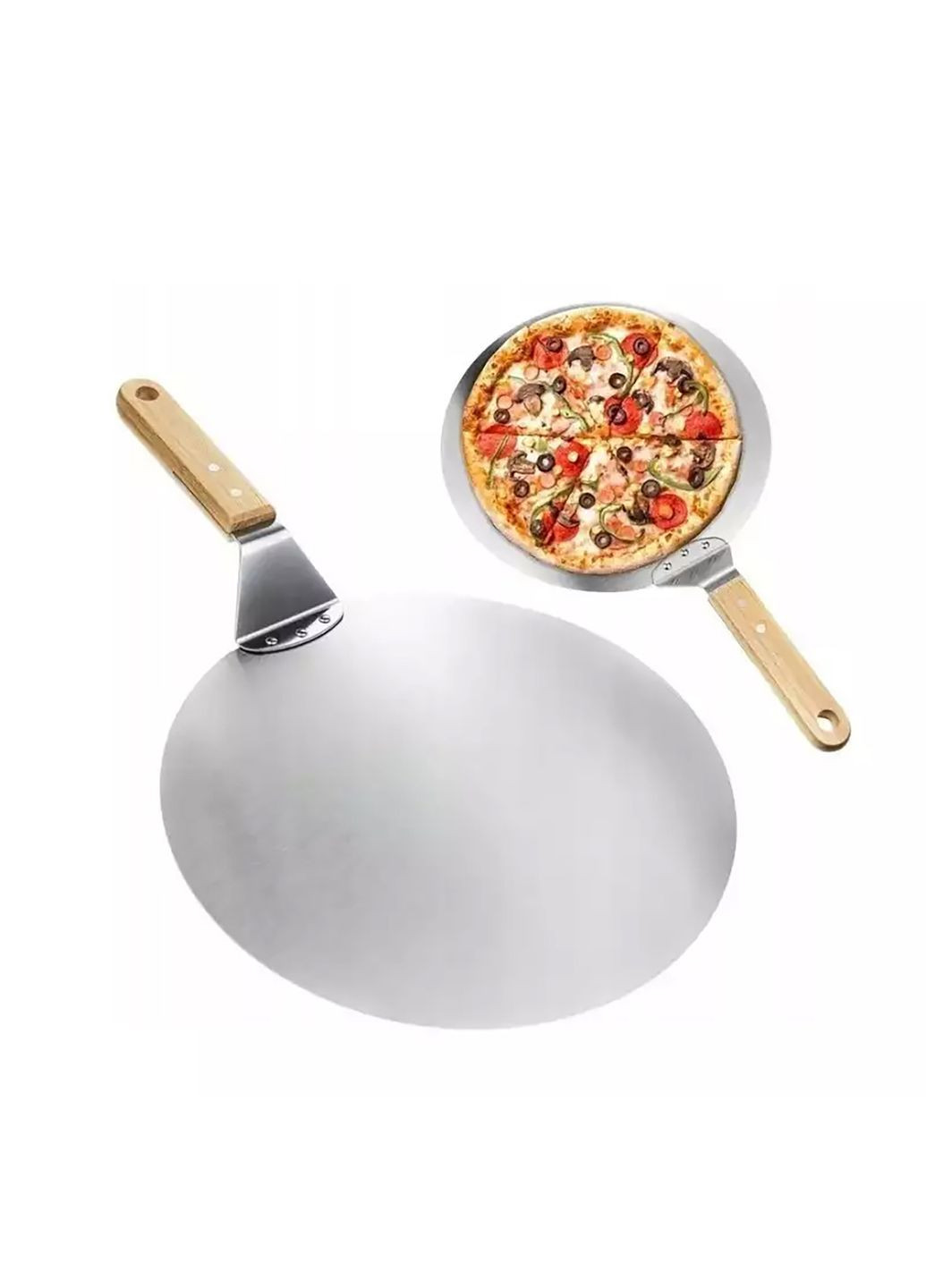 Лопатка для пиццы подставка Ø25.5 см из нержавеющей стали с деревянной ручкой Kitchen Master (285896779)