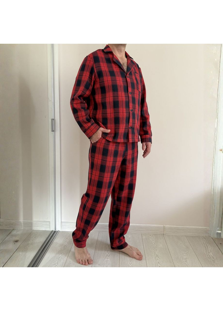 Піжама (сорочка+штани) чоловіча тепла Фланель червоно-синя Клітинка F221P Cosy (370281513)