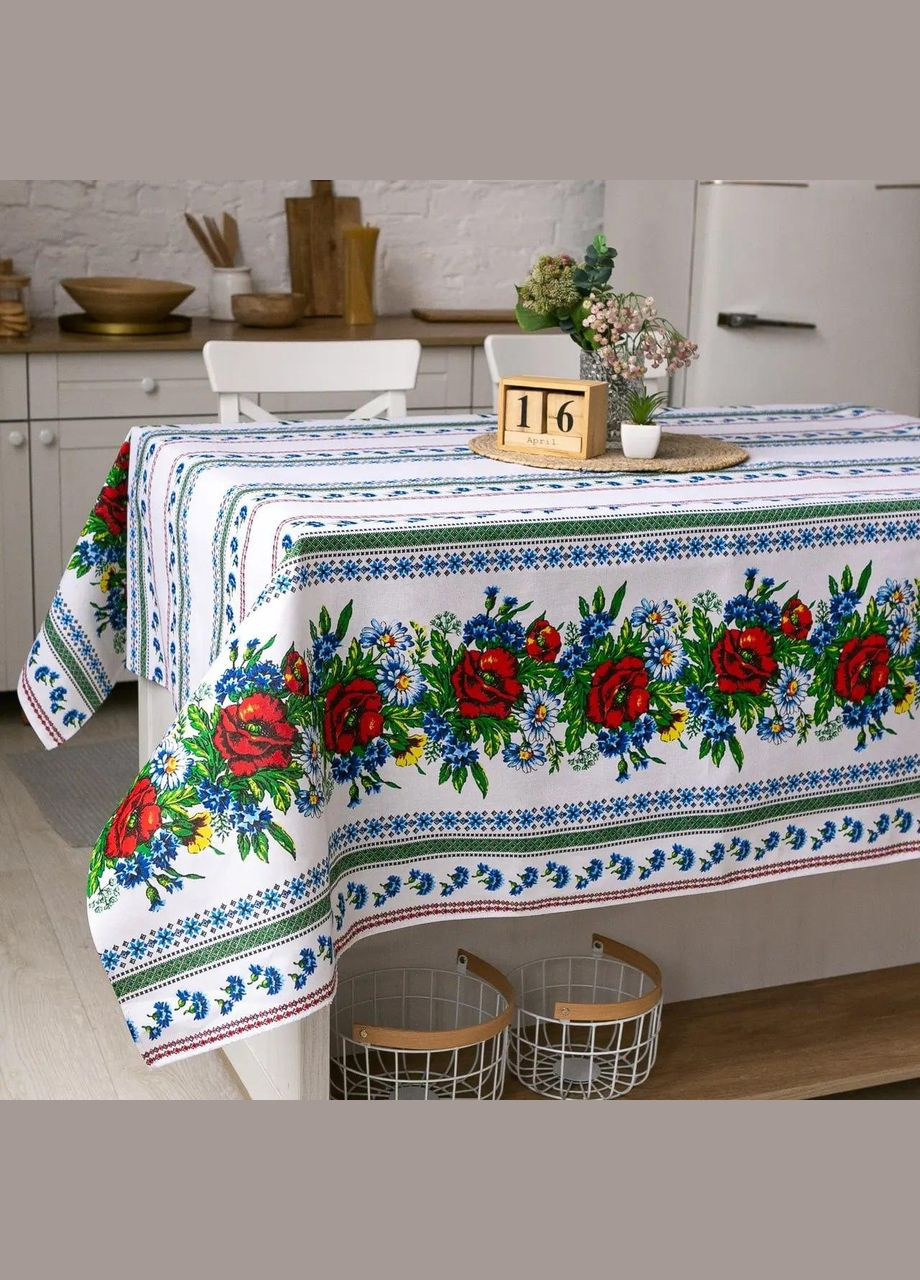 Скатерть для кухни на стол тканевая из льна в украинском стиле вышиванки 150х110 см (Е0508В-3) No Brand (306633224)