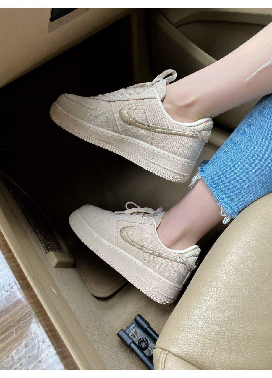 Бежевые демисезонные кроссовки мужские nike air force 1 fossil stussy найк аир форс 1 премиум No Brand