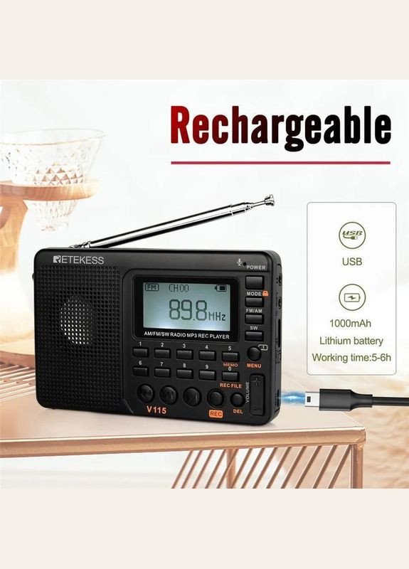 Радиоприемник V115 F9205C питание аккумулятор 1000mAh BL-5C радио Retekess (322812503)