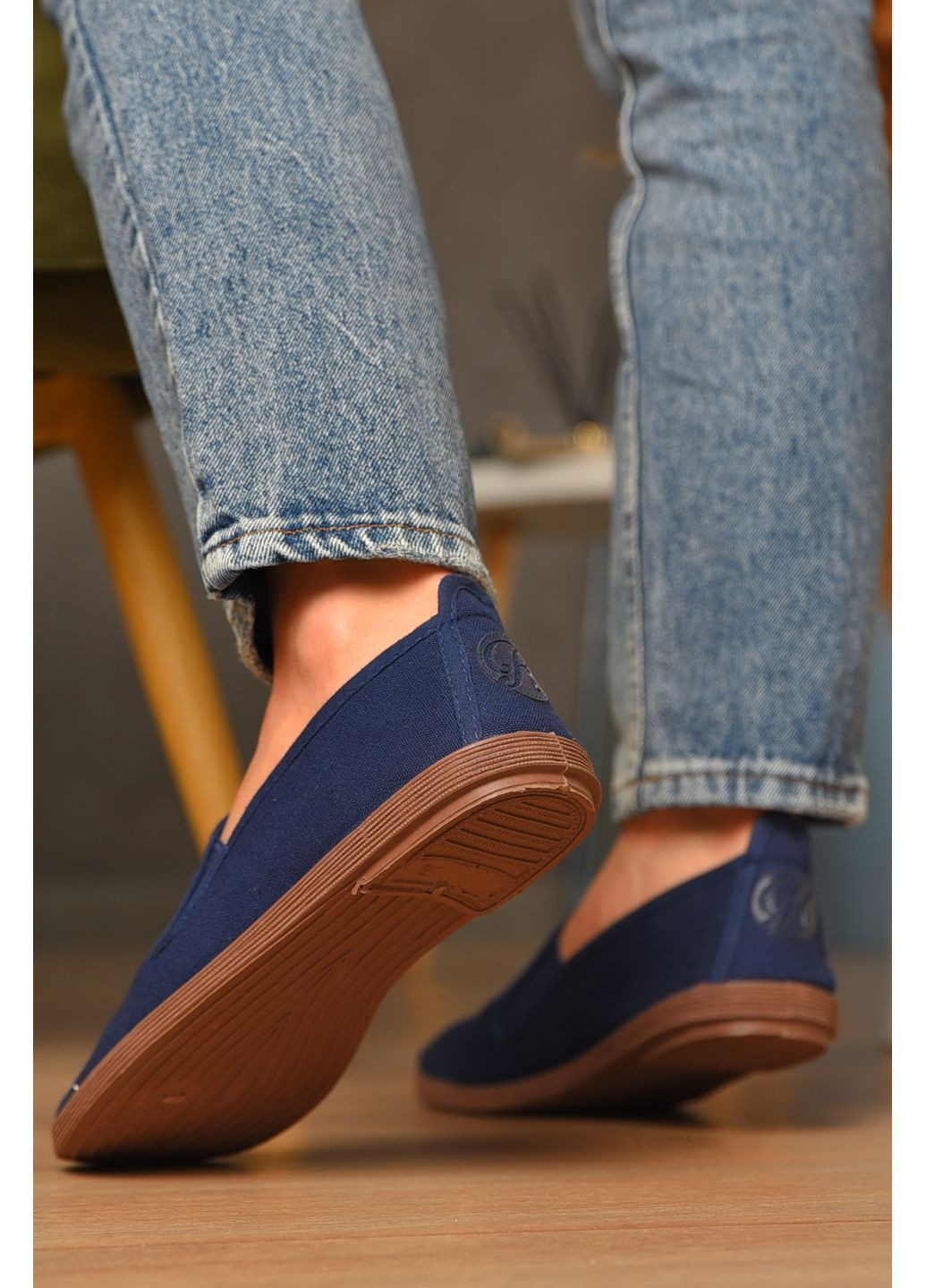 Темно-синие мокасины женские джинсовые темно-синего цвета Let's Shop