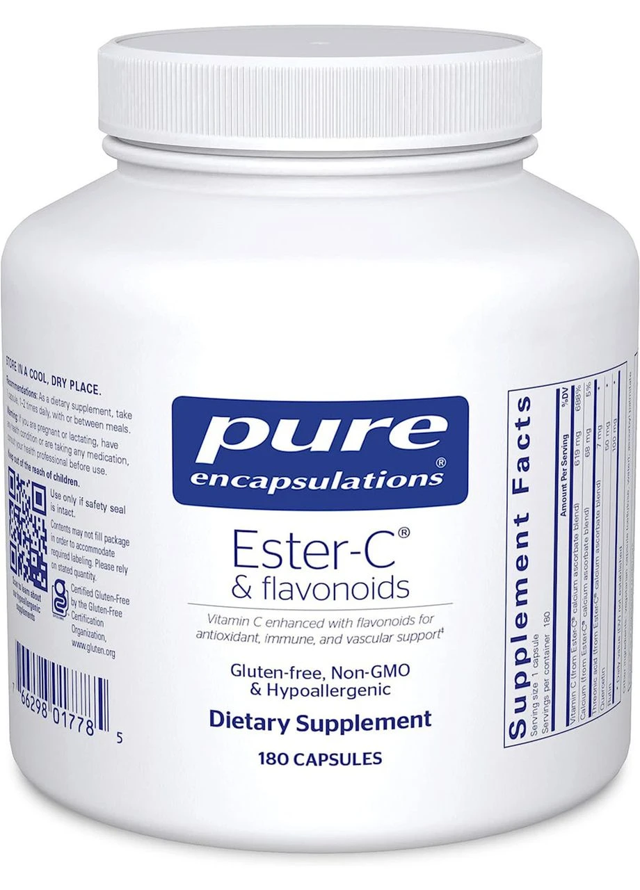 Естер-C та флавоноїди, Ester-C & flavonoids,, антиоксидантна, імунна та судинна підтримка, 90 капсул Pure Encapsulations (380909743)