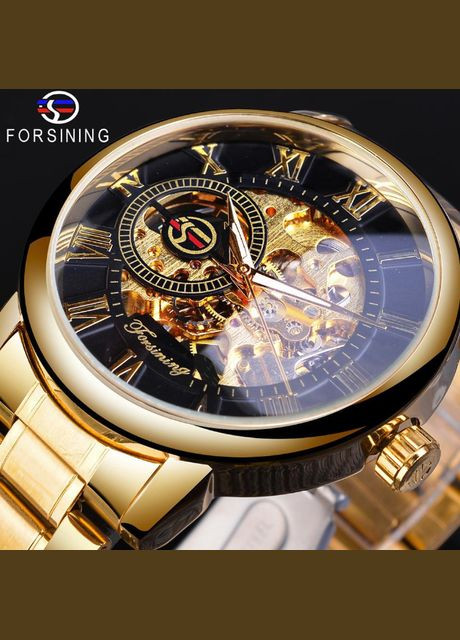 Мужские механические часы наручные Forsining Skeleton S838-2, Винер скелетон Золото с черным Winner (362475479)