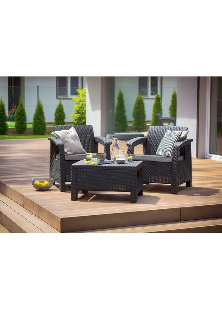 Комплект садових меблів Corfu II Weekend Set 2 крісла + 1 стіл графіт 223250 Keter (317308448)