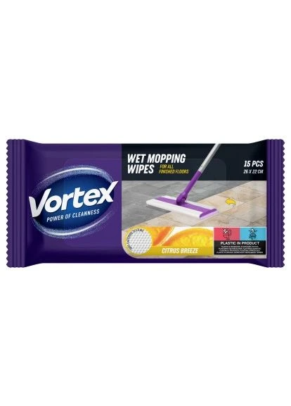Серветки для прибирання Citrus Breeze Вологі для підлоги 15 шт. (4823071663549) Vortex (397091511)