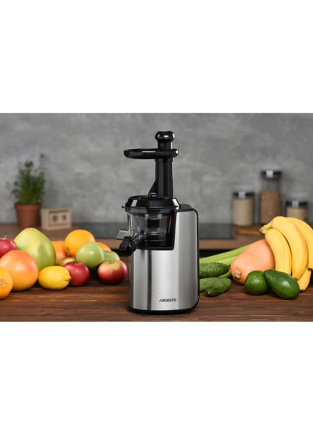 Соковыжималка шнековая 200Вт, чаша 0.6л, жмых-0.6л, пластик/металл, серебристо-черный Ardesto (315600984)