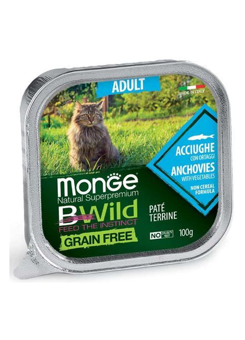 Вологий корм для котів Cat Wet Bwild Grain Free Adult анчоус з овочами 100 г Monge (369929355)