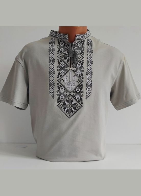 Сіра футболка патріотична з вишивкою воля на сірому, футболка вишивка, футболка вишиванка, футболка з вишиванкою, футболка вишита (316251999)