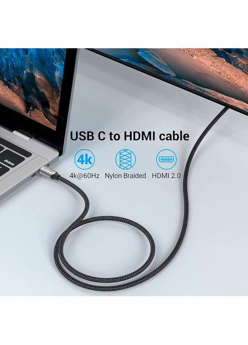 Кабель Cotton Braided USB-C to HDMI Cable 1.5M Black Aluminum Alloy Type (CRBBG) Vention (357474471)