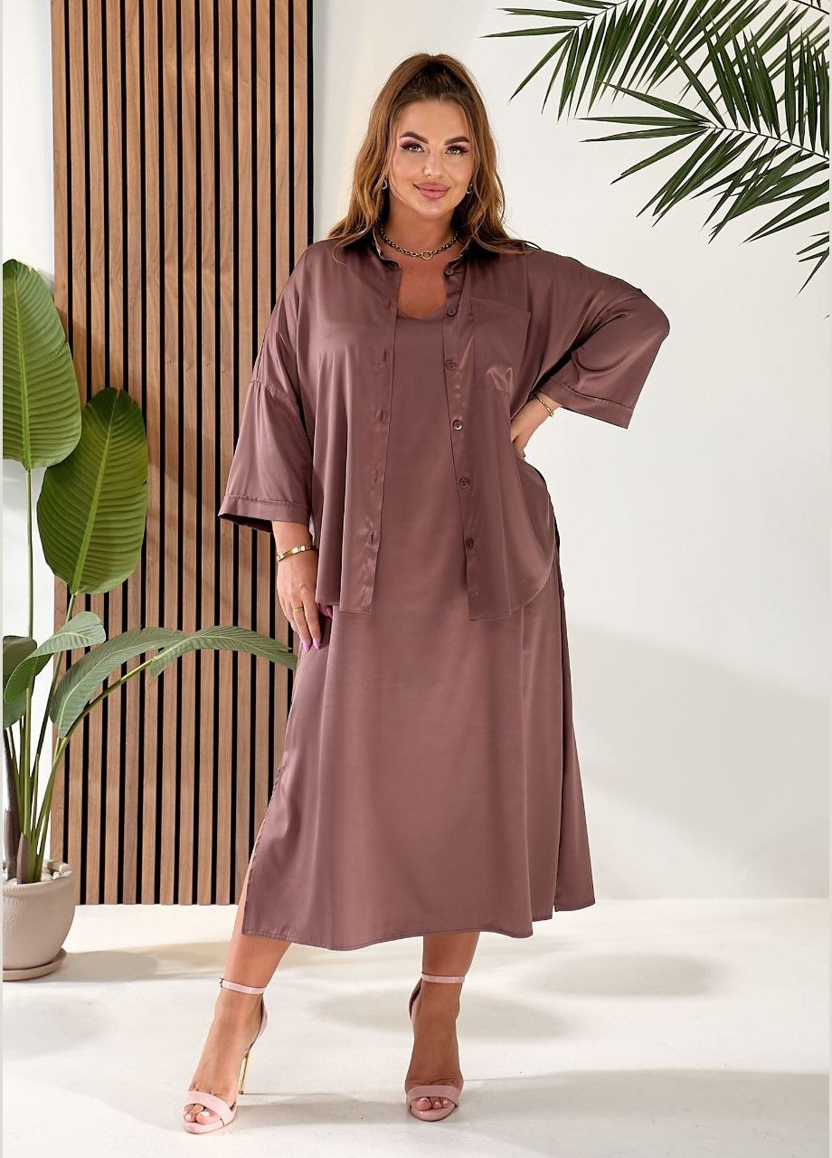 Костюм двойка шелк, платье и рубашка No Brand (341389155)