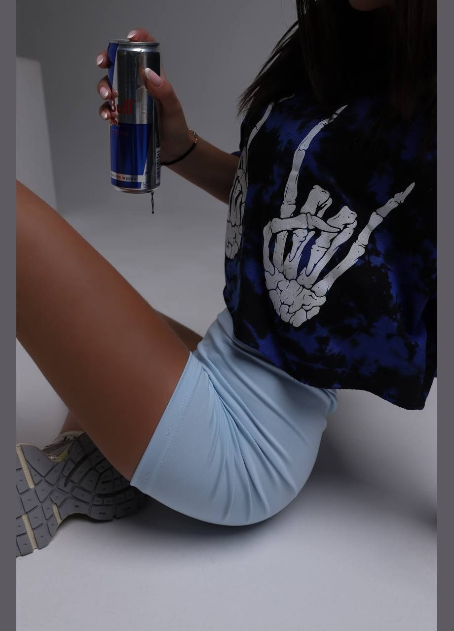 Повсякденний спортивний літній костюм 2-ка (топ у принті тай-дай+короткий комбінезон), приємний до тіла стильний костюм No Brand 157-2 (296119848)