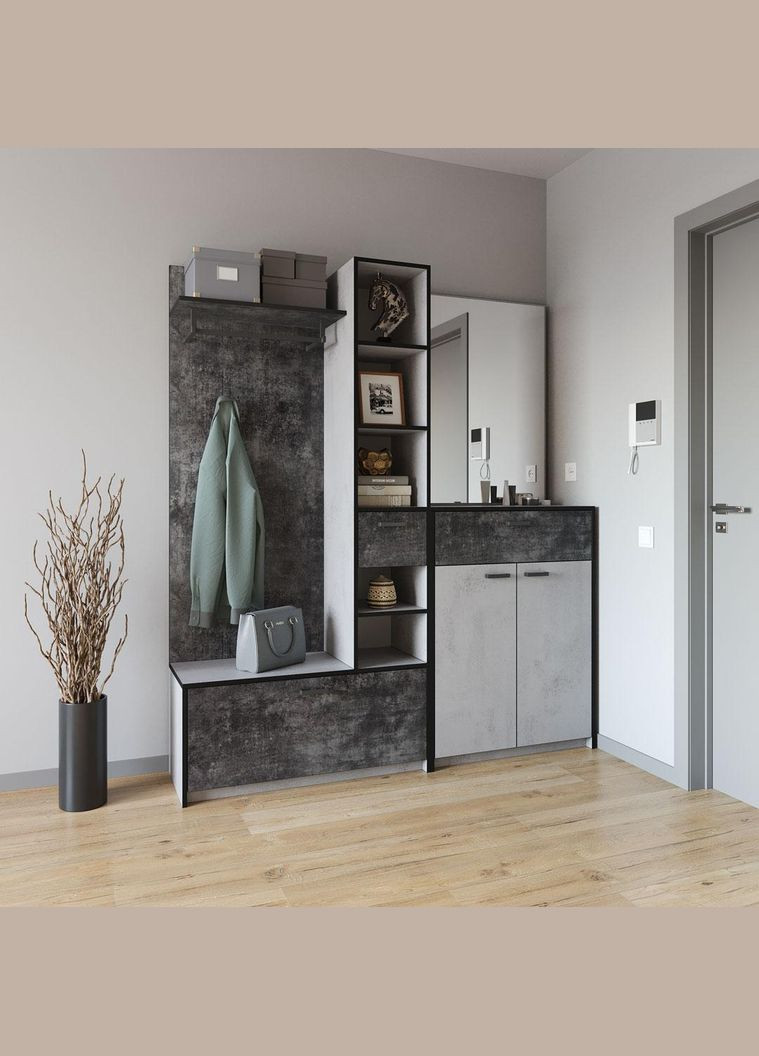 Прихожа з штангою для одягу та гачками від KO-0002 Бетон Тефра/Бетон Темний MORELI (361035074)