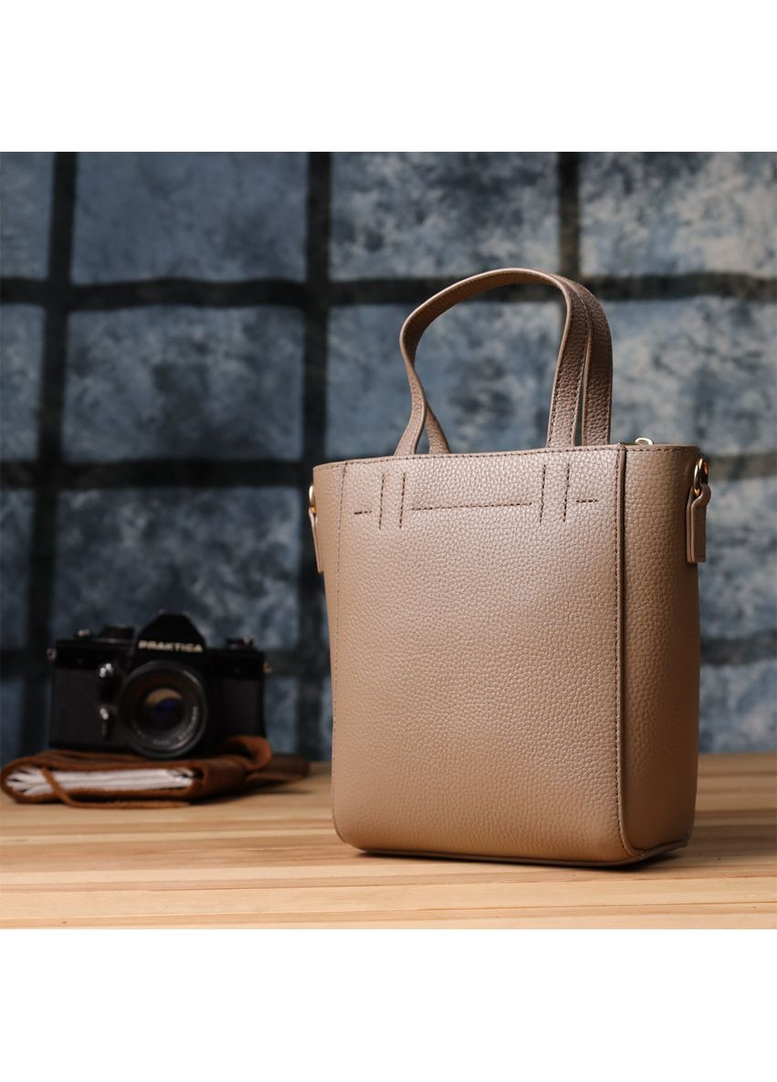 Стильна сумка жіноча з натуральної шкіри у формі трапеції 22918 Бежевий Vintage (361679971)