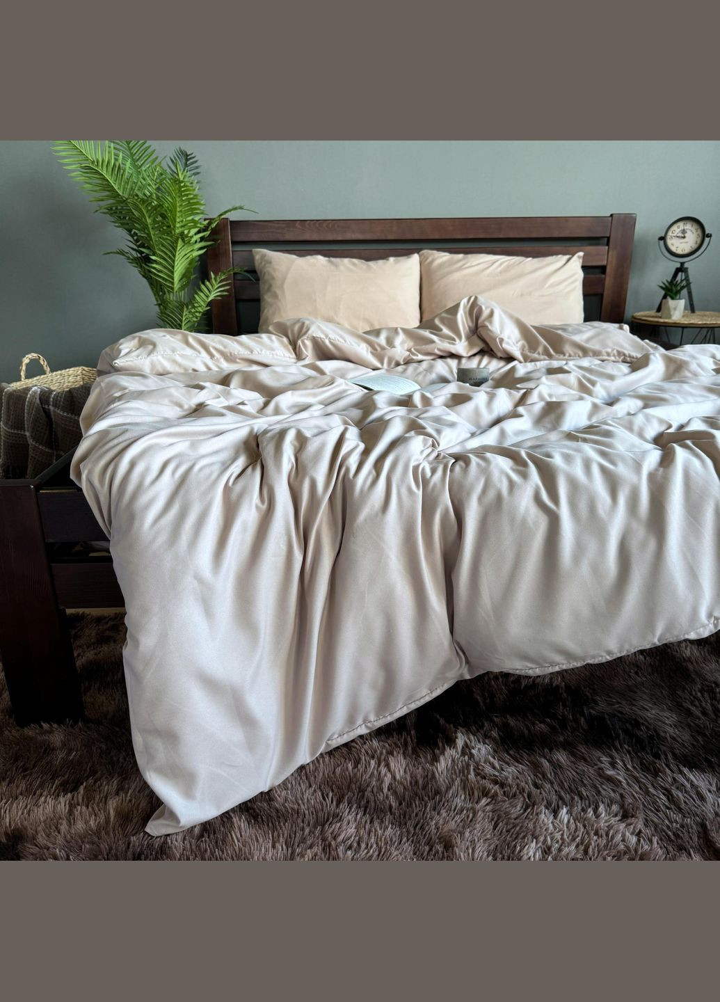 Комплект постільної білизни Однотонний полісатин Двоспальна 180 x 220 Бежевий 50 х 70 No Brand (307355968)
