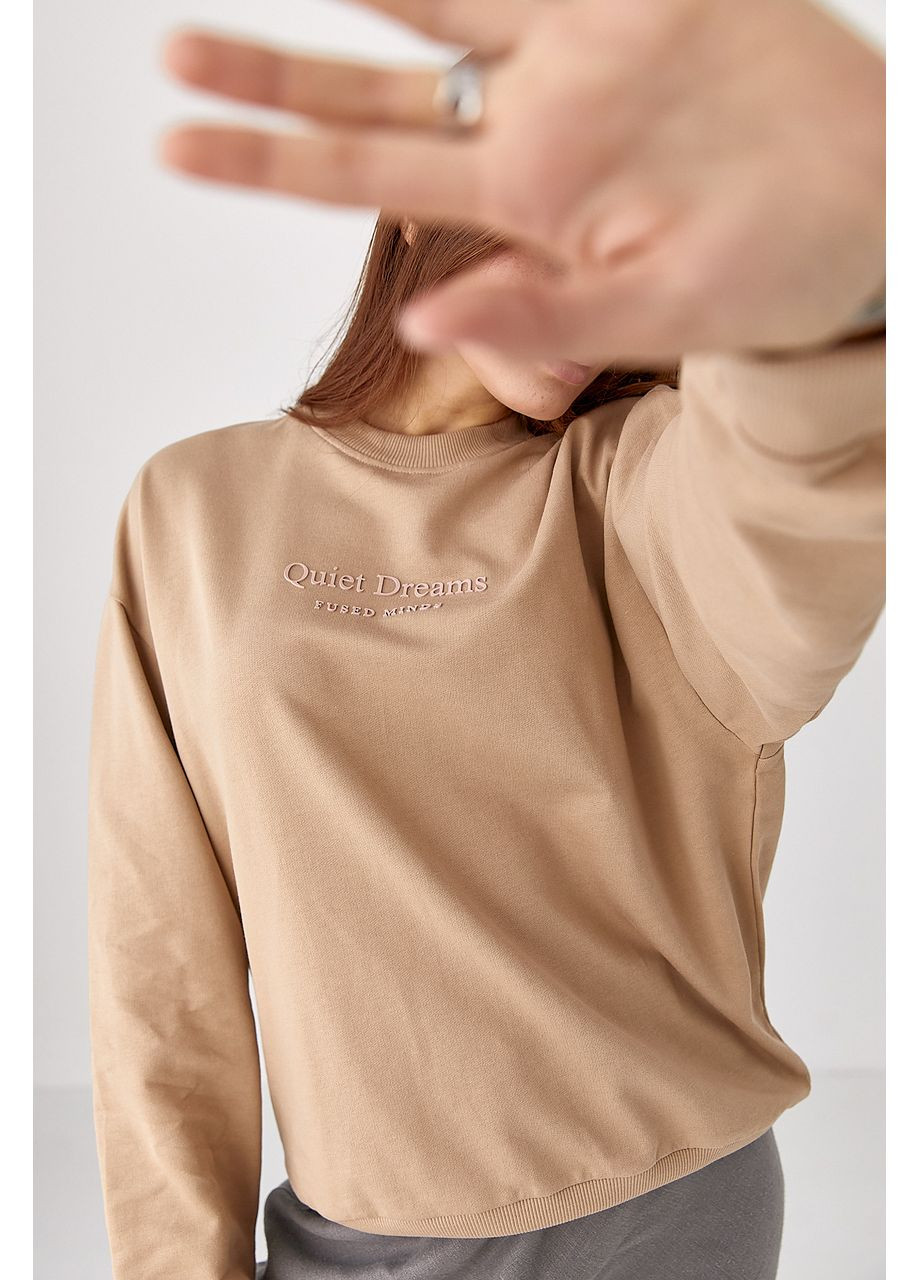 Светло-коричневый свитшот с объемной надписью Lurex (355077374)