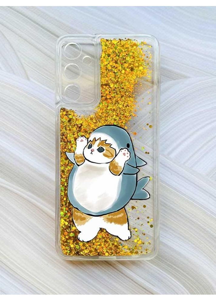 Чохол з плаваючими блискітками на Samsung Galaxy A34 5G (A346) Золотий:: Котик акула (принт 379) CASE CONTROL (360659820)