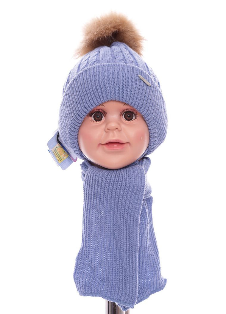 Шапка+шарф в'язка для хлопчика з великим візерунком термоутеплювач блакитна 6м+ (51792) BABYKROHA (337706256)