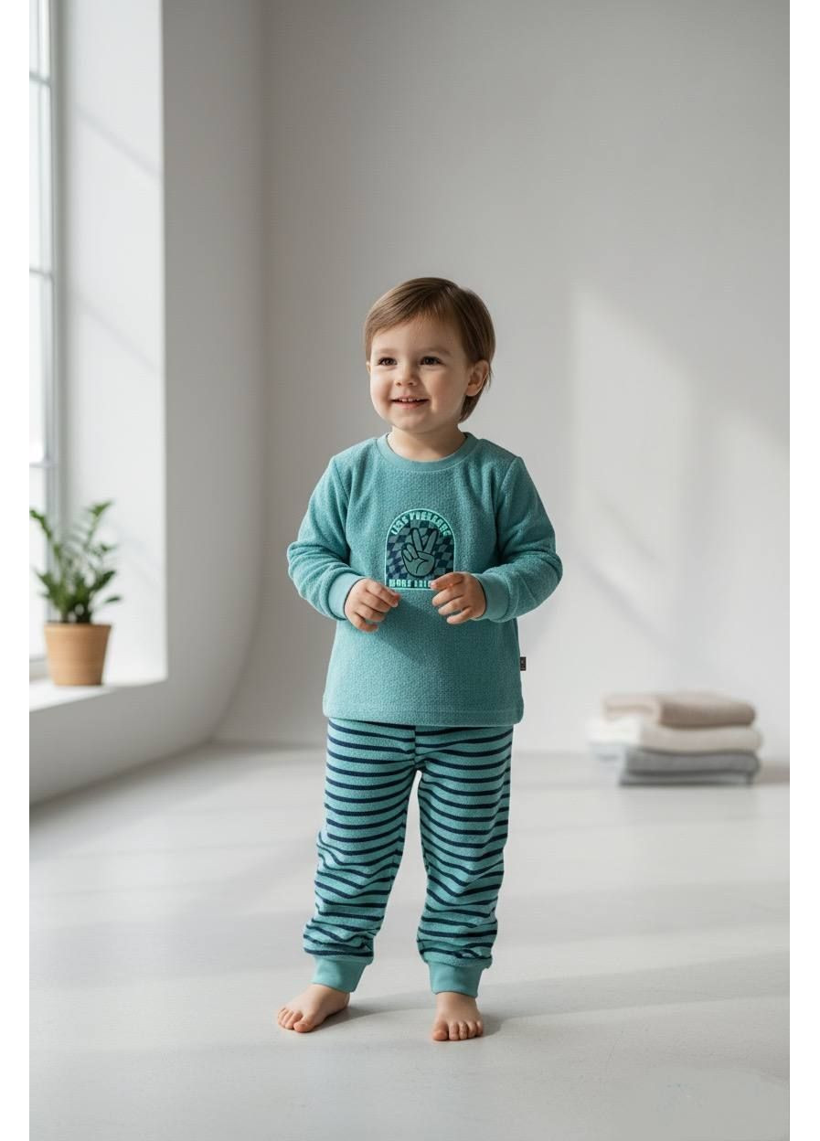 Бірюзова зимня піжама кофта + брюки L&D