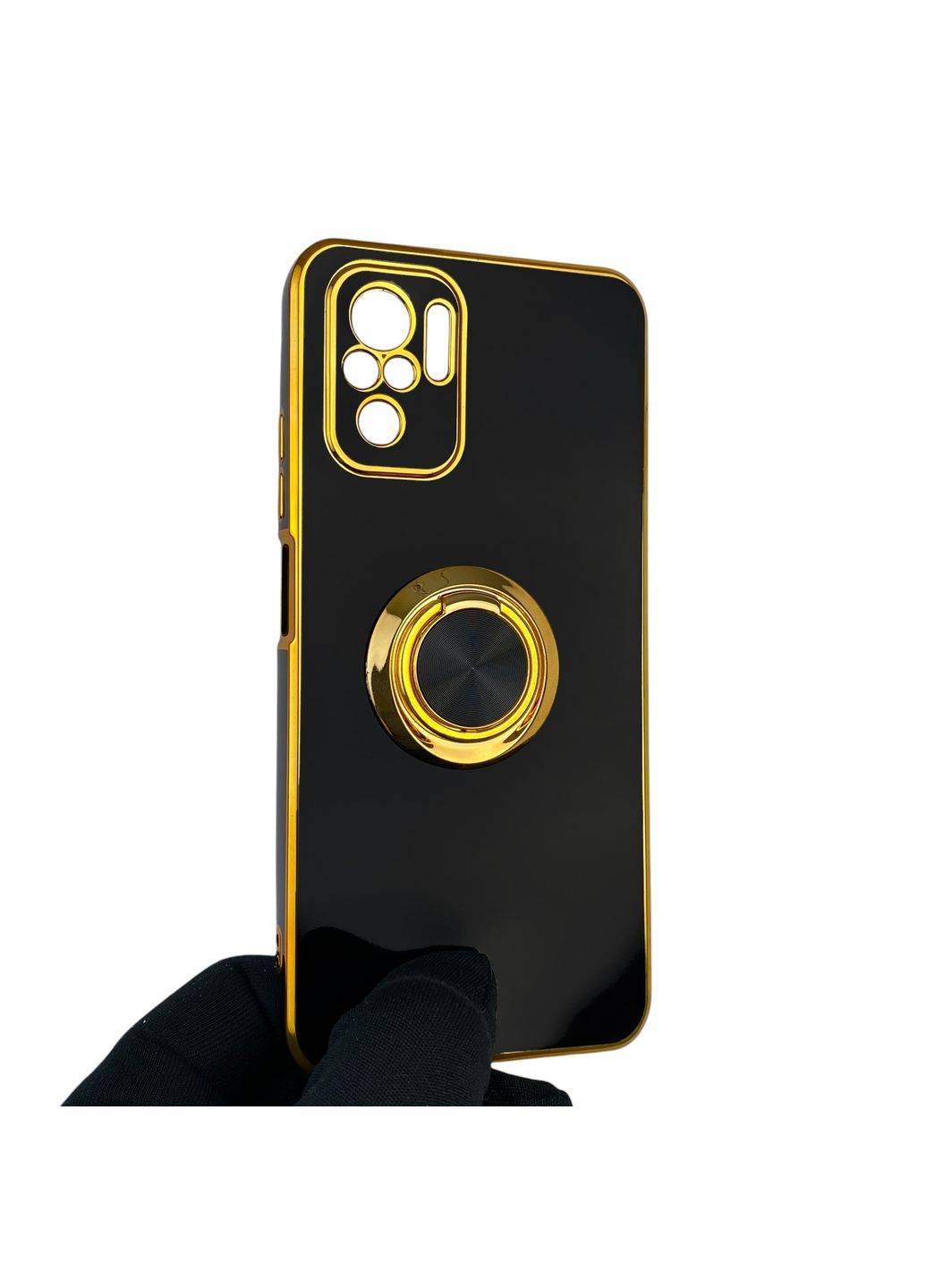 Чохол для Redmi Note 10S з кільцем-підставкою із золотою окантовкою на сяомі редмі нот 10с чорний gs1 Xiaomi (366231547)