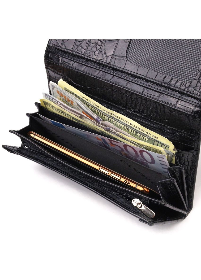 Жіночий гаманець із монетницею з натуральної фактурної шкіри 21525 Чорний Canpellini (329149223)