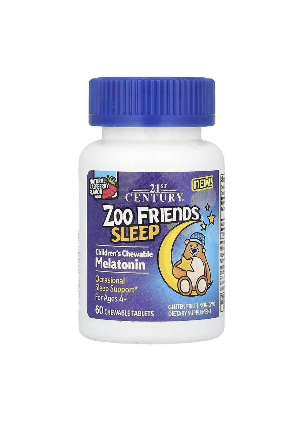 Zoo Friends Sleep, жевательный мелатонин для детей, от 4 лет, 60 жевательных таблеток 21st Century (367115660)