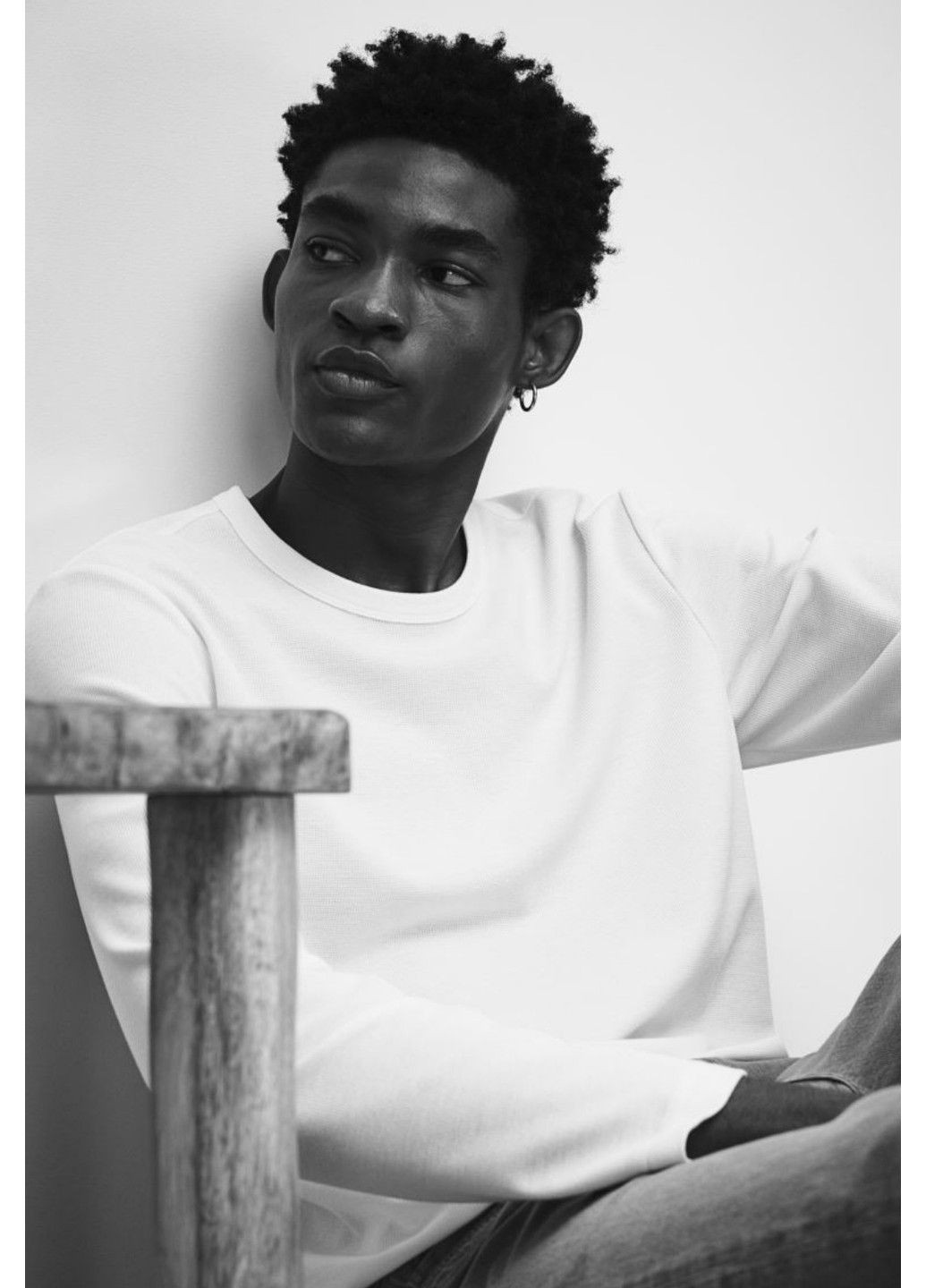 Молочный демисезонный мужской трикотажный лонгслив regular fit (57633) m молочный H&M