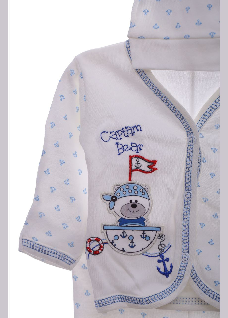 Білий демісезонний комплект розпашонка, повзунки, шапочка трикотажний для хлопчика морячок білий 56 см (37262) BABYKROHA