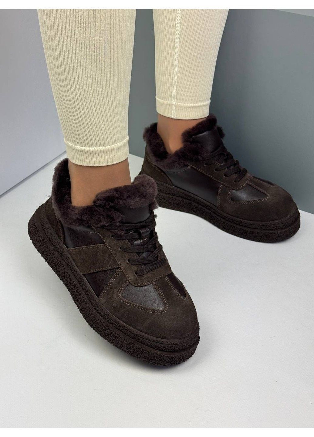 517 Кросівки Зимові Коричневі Шкіра с замшею утеплені VIKA коричневі зими (372384859)