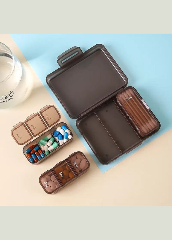 Таблетниця, органайзер для таблеток на 3 знімні секції, 7 відсіків Meds, синя More (299914623)