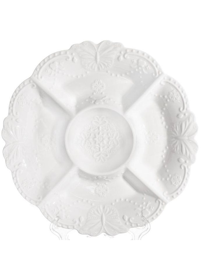 Менажницы фарфоровые набор 2 штуки Белое Кружево сервировочные блюда 5 секций для дома столовые тарелки Bona (368978704)