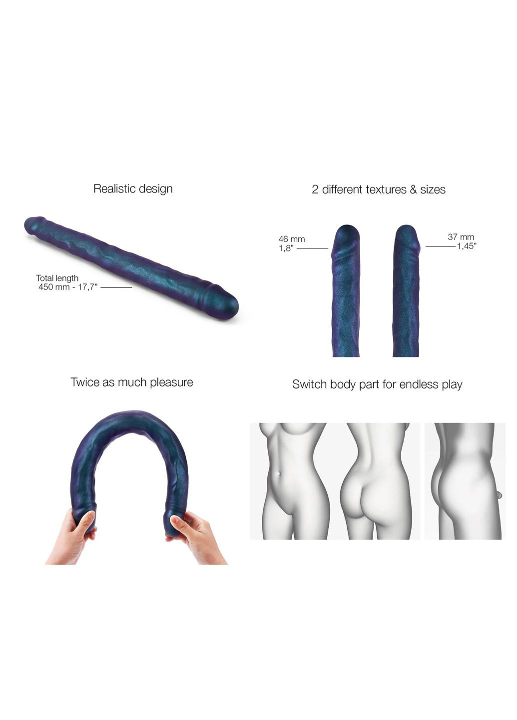 Фаллоимитатор двойной DOUBLE DONG REALISTIC DILDO – SNAKY METALLIC COLOR Strap-On-Me (315765226)