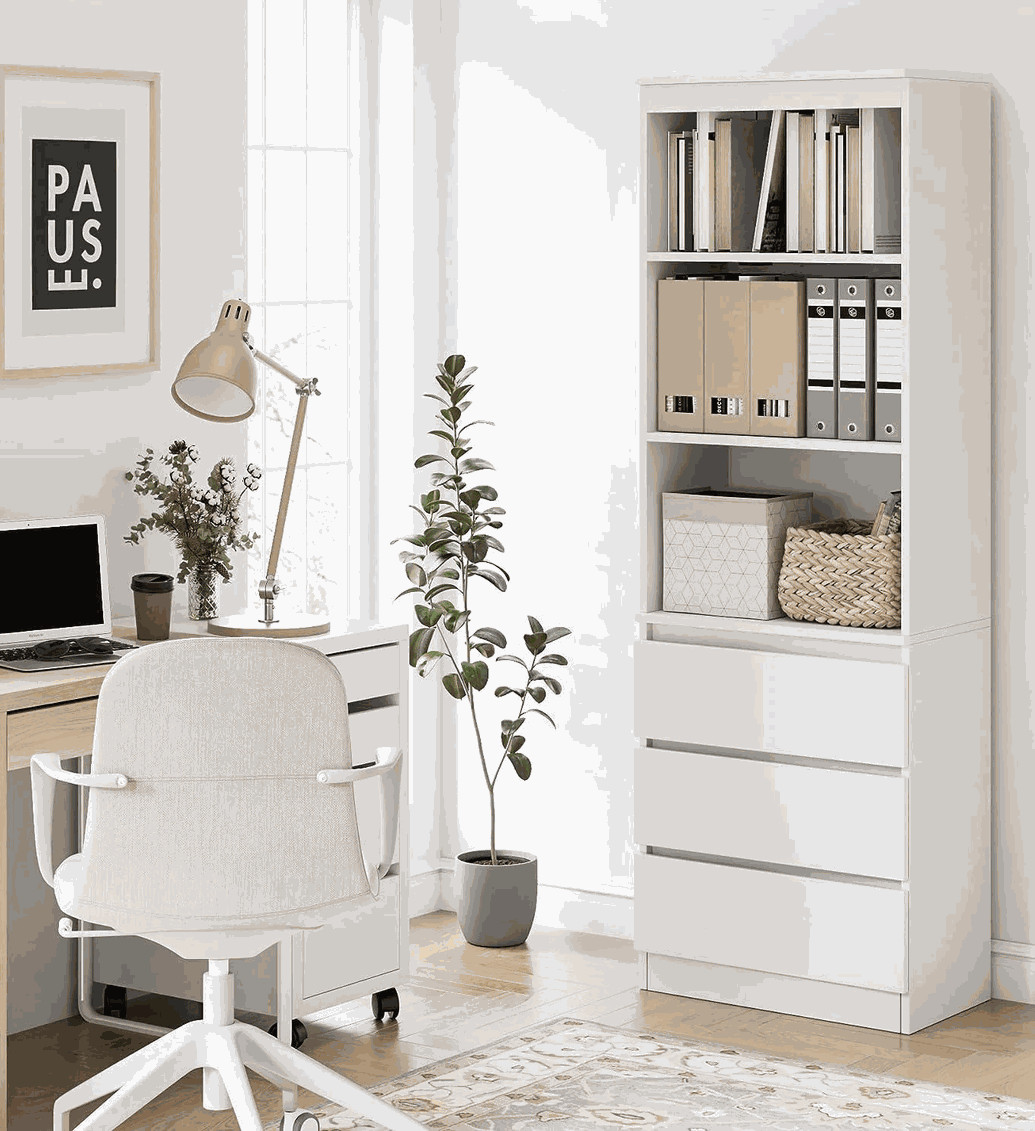 Шкаф с полками и шухлядами в белом цвете Markson MS213 (321967712)