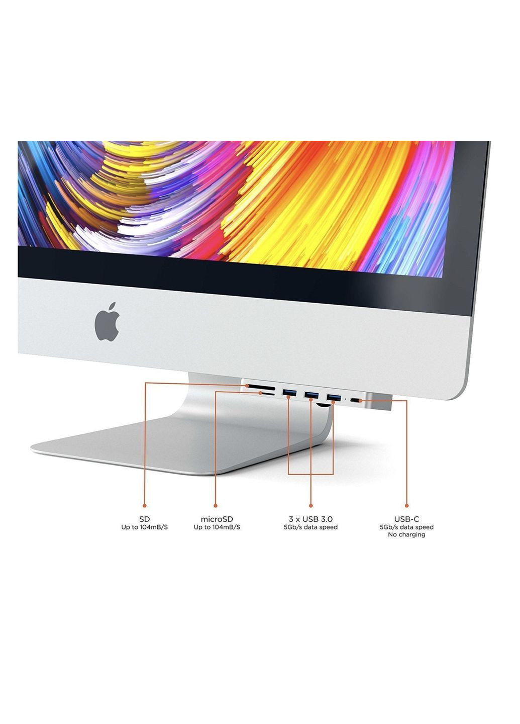 Хаб адаптер Aluminum Type-C Clamp Hub Pro для iMac сріблястий з USB-C портами та слотами для карт пам'яті Satechi (351371762)