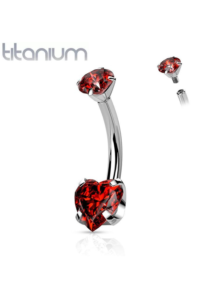 Титановая серьга-банан для пирсинга пупка TIN16-141046-R (Штанга: 10мм, Цвет камня: Красный) Spikes (333342370)