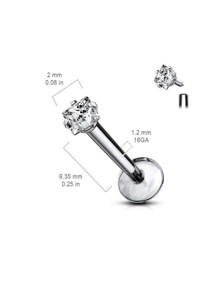 Сережка мікролабрет 1,2 мм з титану з фіанітом для пірсингу губ, хелікса, трагуса T23LI4-16102-C (10мм) Spikes (333698349)