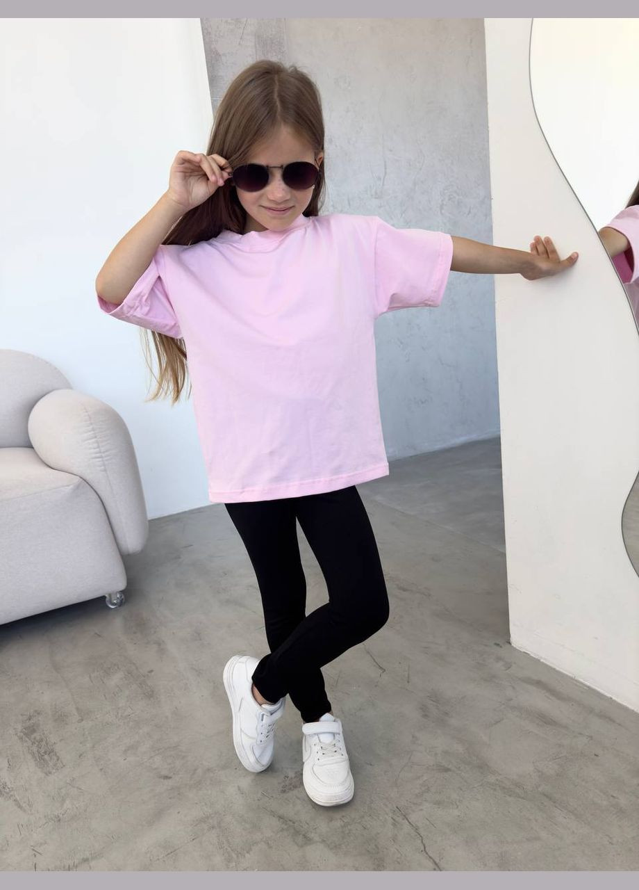 Светло-розовая демисезонная базовая футболка оверсайз No Brand