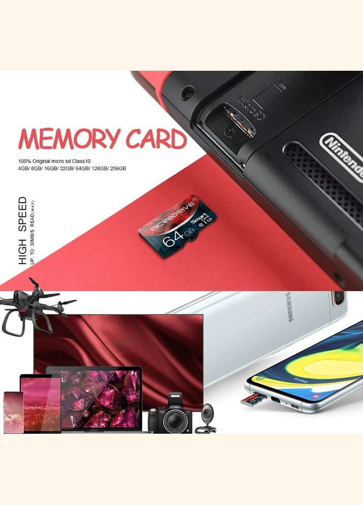Карта пам'яті 128GB microSD з картрідером Class 10 + SD adapter мікро сд 128 гб High Speed Microdrive (300370058)