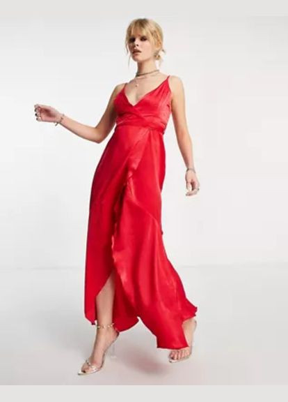 Червона коктейльна сукня на запах Flounce London однотонна