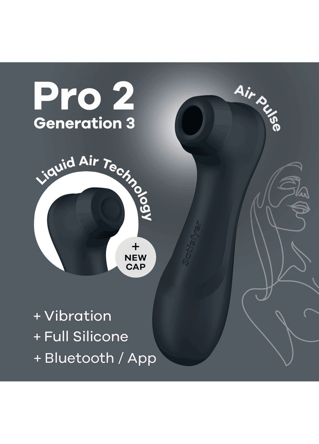 Вакуумний кліторальний стимулятор Pro 2 Generation 3 with Liquid Air Connect App Dark Grey Satisfyer (333332537)