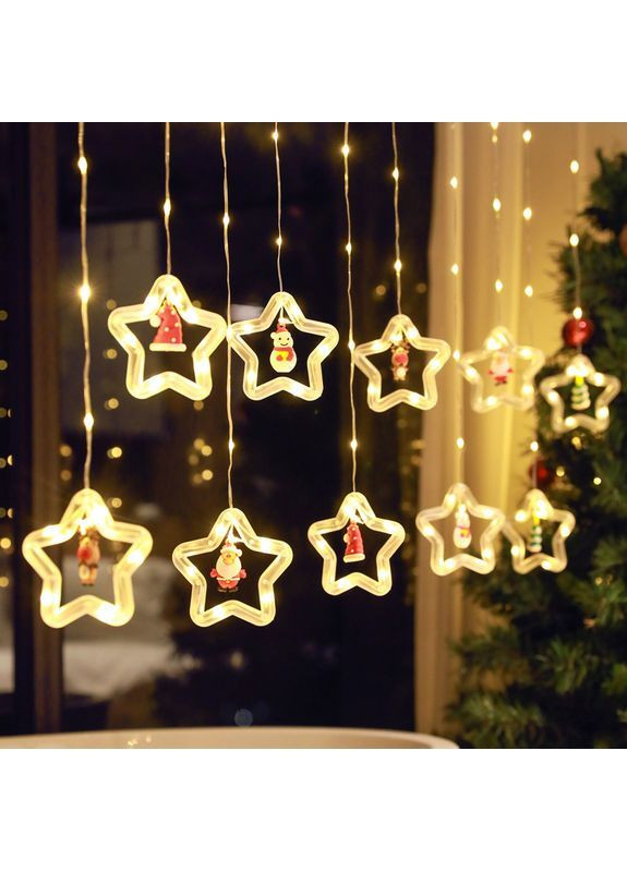 Гірлянда-штора "Зірки з фігурками" 10 кілець, 3х0.8 м, 220 від мережі (Теплий білий) No Brand (370368880)