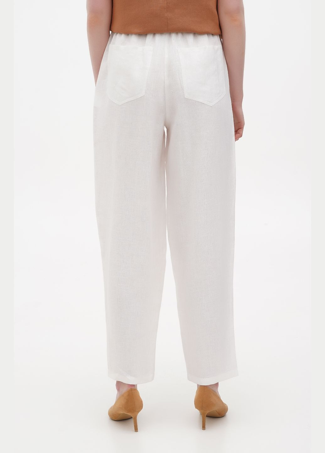 Вільні широкі штани з льону з високою посадкою на резинці і кишенями Канари., р., код 8310/44/107 ГАЛЕРЕЯ ЛЬОНУ (333164673)