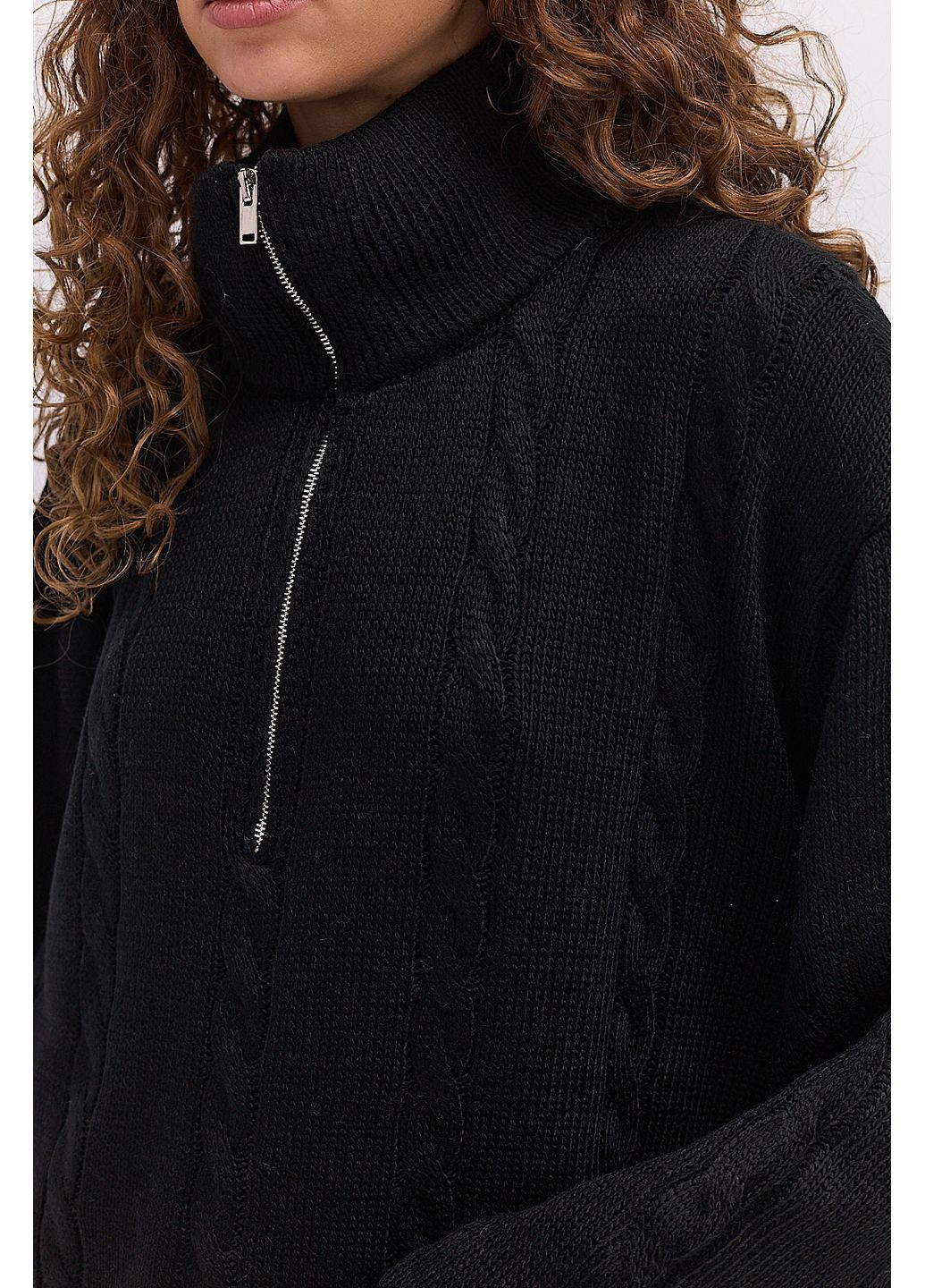 Вязаная женская кофта с воротником на молнии и косичками темно-красная Arjen (364967522)