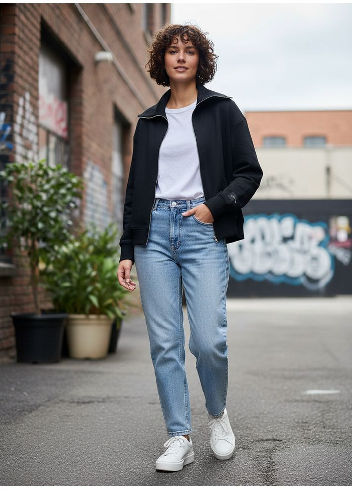 Чорний жіночий світшот з блискавкою mkks61225-2 KAPTSOVA (366237519)